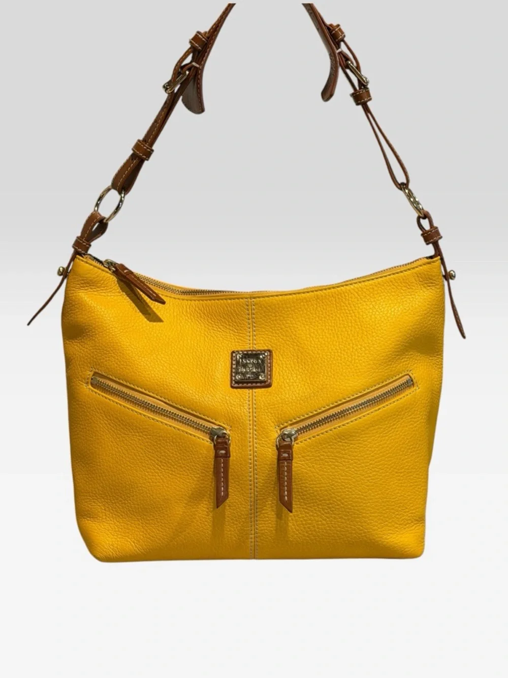 Dooney & Bourke Yellow Pebble Leather Hobo Bag Brown Trim Large Shoulder